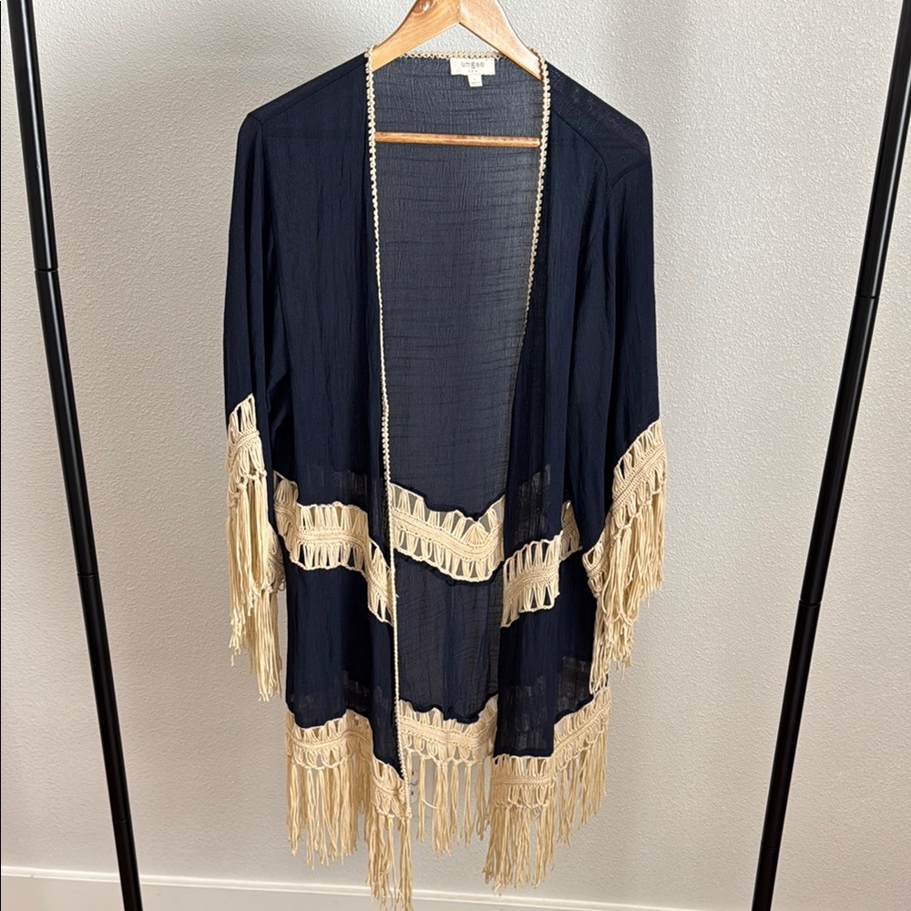 Umgee Black and Cream Fringe Cape